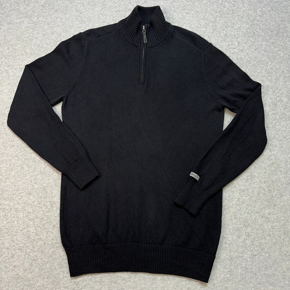 Columbia Sweater Mens S Black 1/4 Zip Pullover Knitted Wool Blend Regular Fit